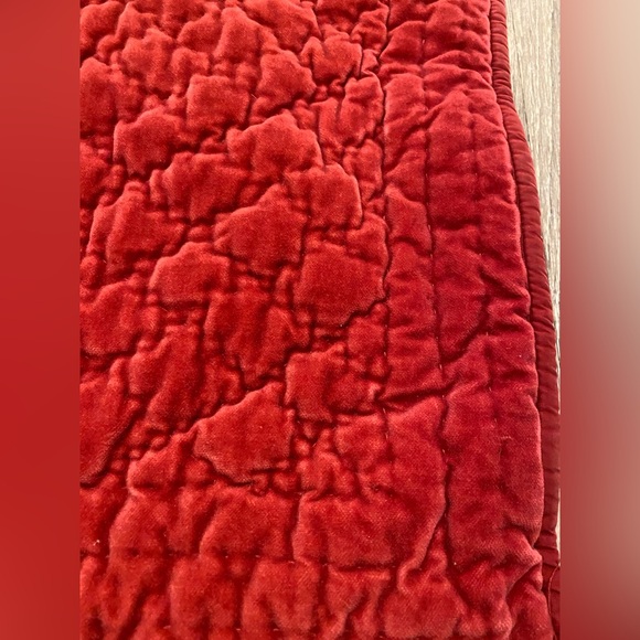 SOLD Pottery Barn Velvet Silk Cotton Quilted Standard Sham Ruby Red 20x26 - Picture 5 of 11